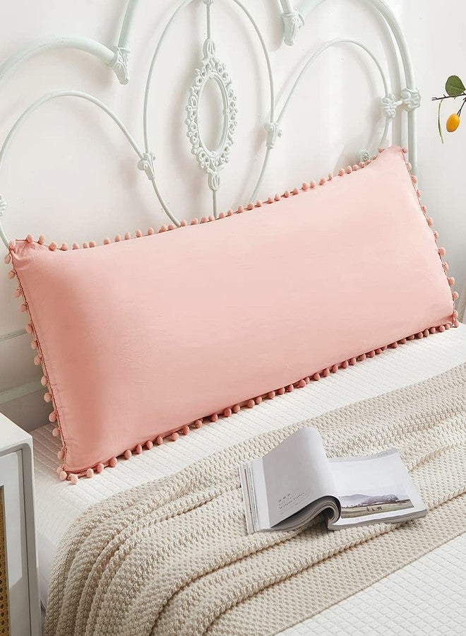 MOVE OVER Pink Body Pillow Cover Cute Pink Pom Pom Body Pillow Cover Soft Washed Microfiber Boho Chic Body Pillow Cover with Pocket Closure Girly Blush Pink Body Pillow Case for Bedroom - Image 2