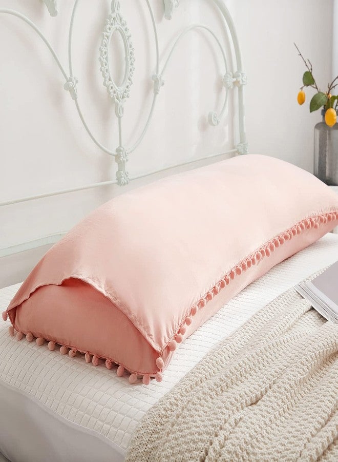 MOVE OVER Pink Body Pillow Cover Cute Pink Pom Pom Body Pillow Cover Soft Washed Microfiber Boho Chic Body Pillow Cover with Pocket Closure Girly Blush Pink Body Pillow Case for Bedroom - Image 5