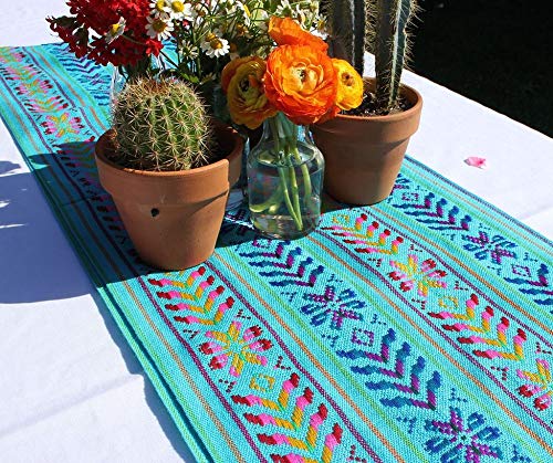 Del Mex Woven Rebozo Style Mexican Table Runner Scarf (Turquoise) - Image 3