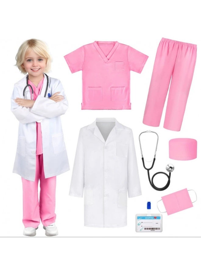 Pink Kids' Doctor Role-Play Costume Set (7-Piece) – Role-Playing/Game Costume/Educational Toy, Includes Stethoscope & Accessories，Size 120 - Image 1