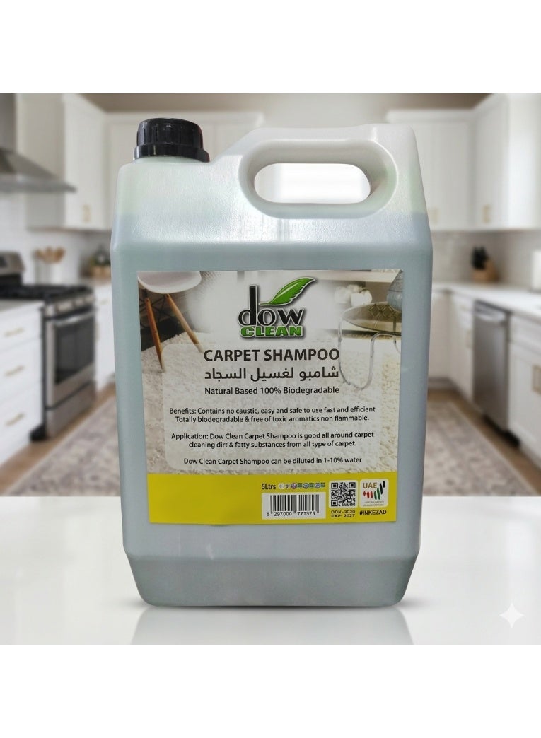 Dow Clean Carpet Shampoo 5L – Natural Based, 100% Biodegradable & Eco-Friendly Cleaner | Professional Strength Stain & Odor Remover for All Carpet Types, Area Rugs & Upholstery – Non-Toxic & Caustic-Free - Image 3