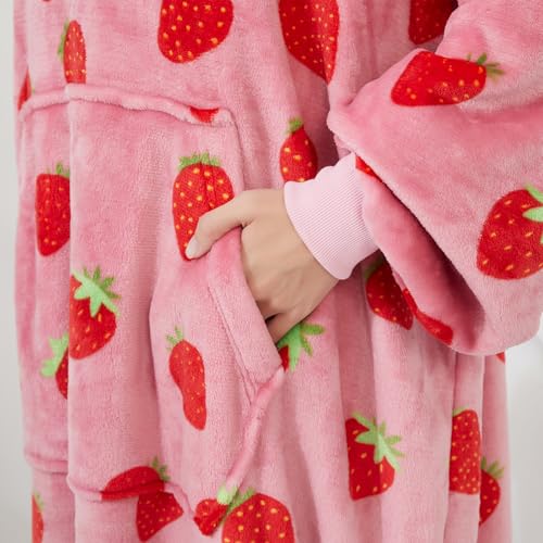 Capecage Blanket Hoodie, Long Hooded Blanket Sweatshirt as Birthday Gifts for Women Men, Long Wearable Blanket for Men Women,Strawberry Hoodie Blankets for Women Men - Image 4