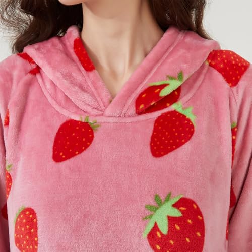 Capecage Blanket Hoodie, Long Hooded Blanket Sweatshirt as Birthday Gifts for Women Men, Long Wearable Blanket for Men Women,Strawberry Hoodie Blankets for Women Men - Image 3