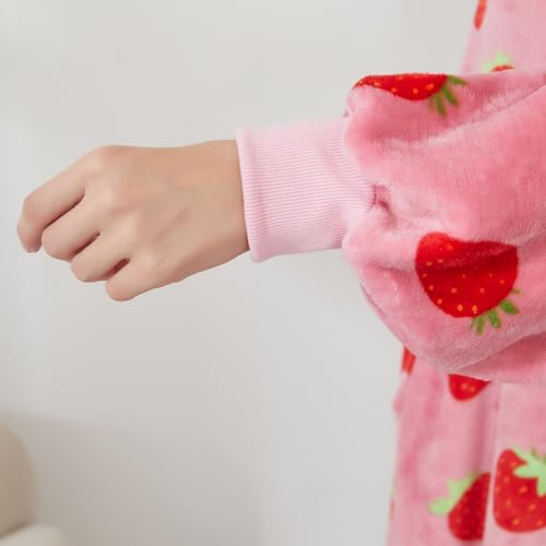 Capecage Blanket Hoodie, Long Hooded Blanket Sweatshirt as Birthday Gifts for Women Men, Long Wearable Blanket for Men Women,Strawberry Hoodie Blankets for Women Men - Image 5