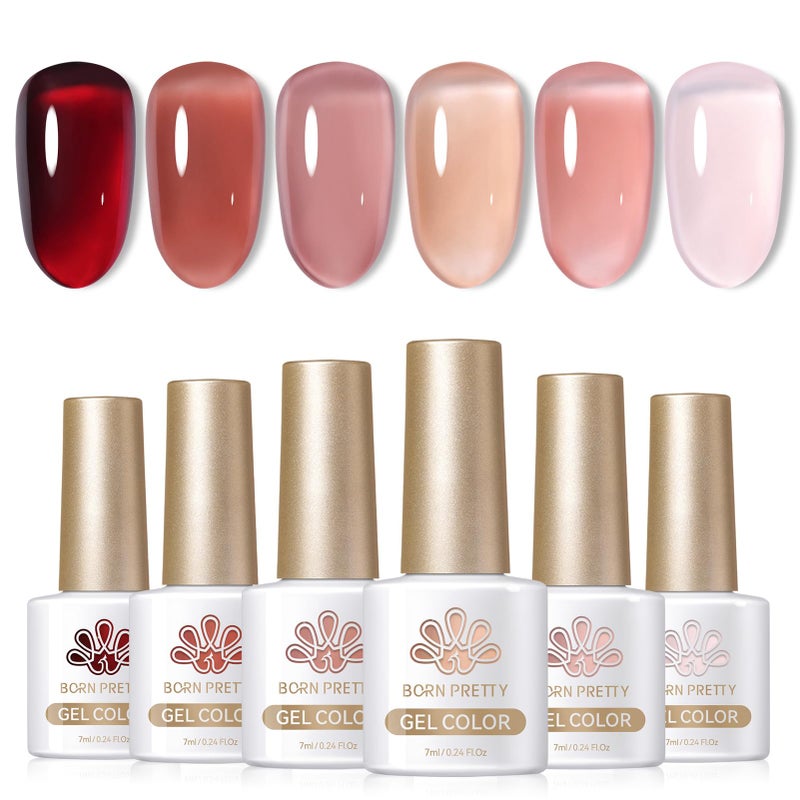 Born Pretty Jelly Gel Nail Polish Set Nude Pink Red Burgundy Wine Gel Polish Transparent Sheer Gel Polish Kit Wild Rose for Salon Manicure and Nail Art DIY at Home 6Colors