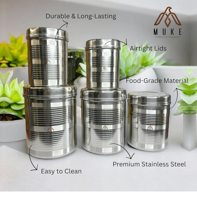 MUKE Stainless Steel kitchen Containers set 5PCS Dabba set 500ml to 2kg For storage Long Lasting Use - Image 2