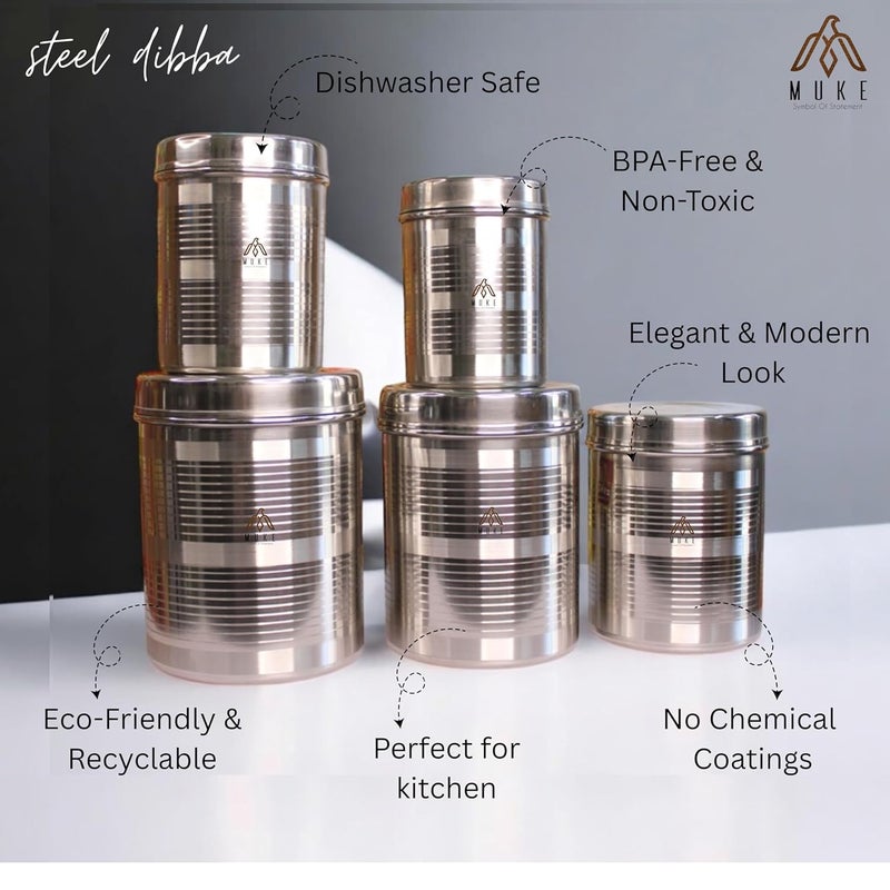 MUKE Stainless Steel kitchen Containers set 5PCS Dabba set 500ml to 2kg For storage Long Lasting Use - Image 4