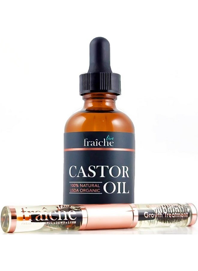 Live Fraiche - Castor Oil (4Oz) + Filled Mascara Tube Usda Certified Organic 100% Pure Cold Pressed Hexane Free By Live Fraiche. Stimulate Growth For Eyelashes Eyebrows Hair. Lash Growth Serum. Brow Treatment - Image 1