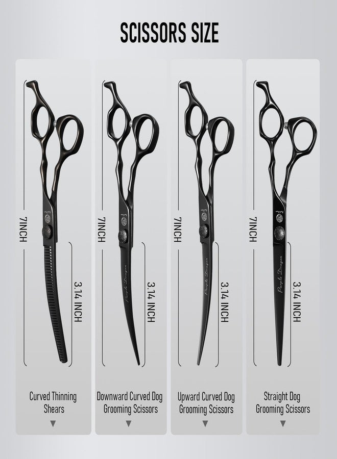 Purple Dragon Dog Grooming Scissors Set - Curved Thinning, Straight, Up & Down Curved Scissors and Comb, 7 Inch Black Shears with Adjustable Screw for Dogs and Cats - Image 2