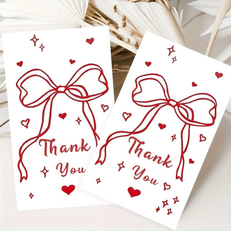 50 Pcs Exquisite Thank You Cards Red Bow Tiny Red Heart Star Shimmering Decorative Design For Festival Party Business Decoration - Image 5