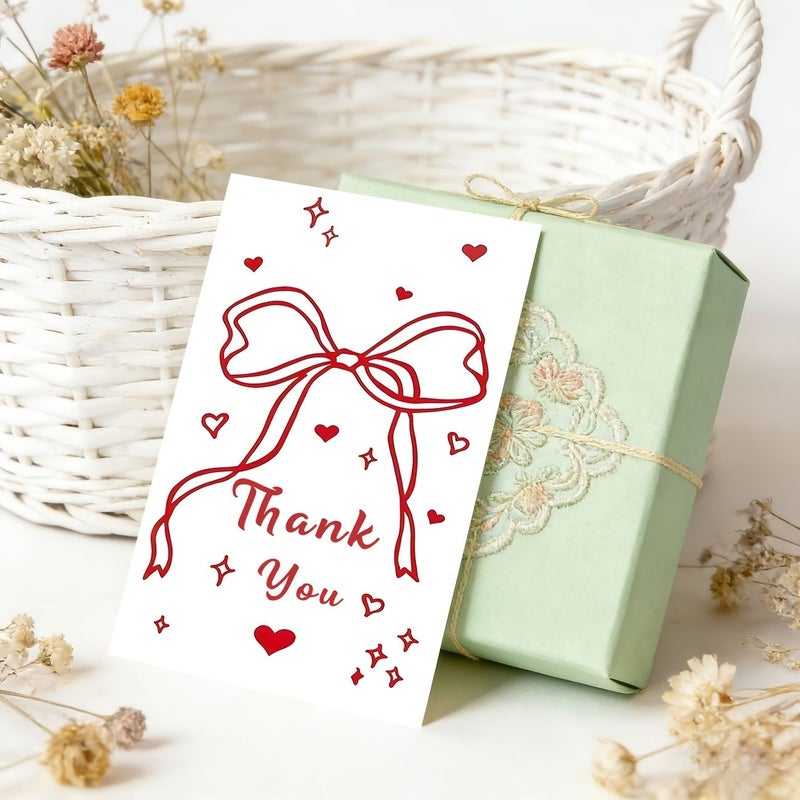 50 Pcs Exquisite Thank You Cards Red Bow Tiny Red Heart Star Shimmering Decorative Design For Festival Party Business Decoration - Image 4