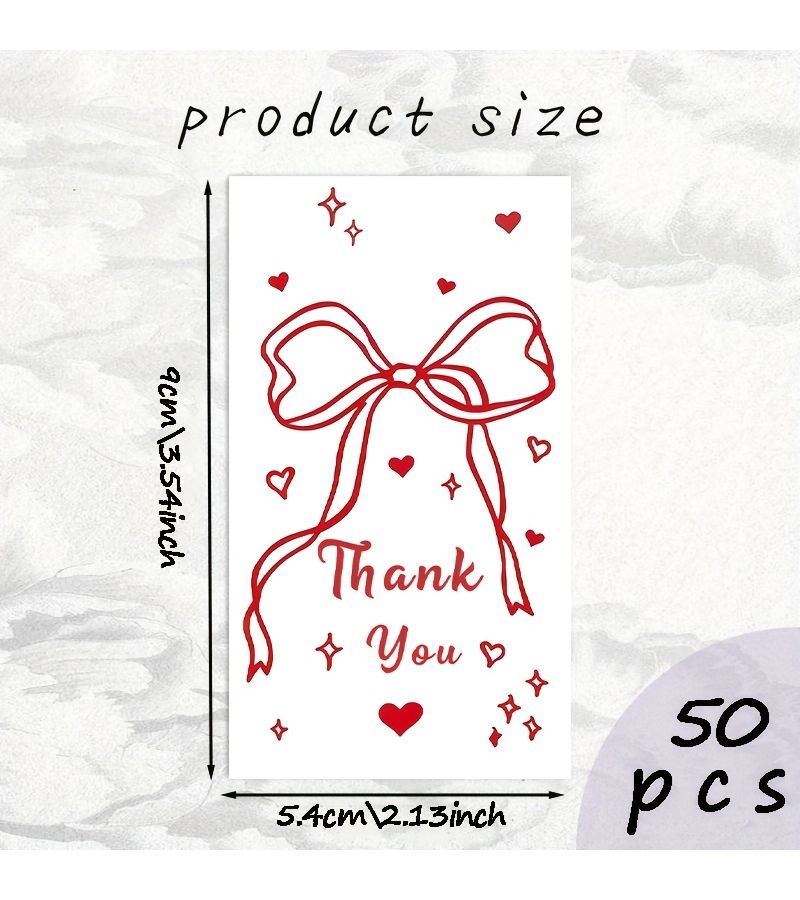 50 Pcs Exquisite Thank You Cards Red Bow Tiny Red Heart Star Shimmering Decorative Design For Festival Party Business Decoration - Image 3