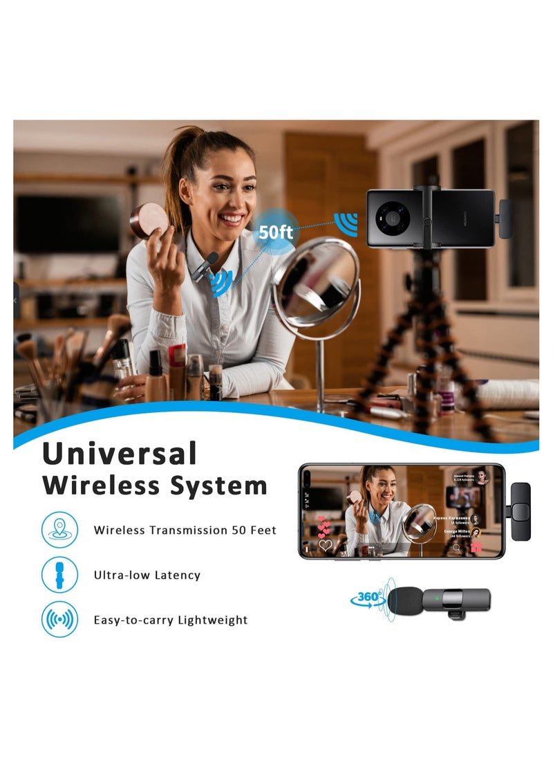 Generic - K8 Wireless Microphone, Digital Mini Portable Recording Clip Mic with Receiver for All Type-C Mobile Phones - Black - Image 1