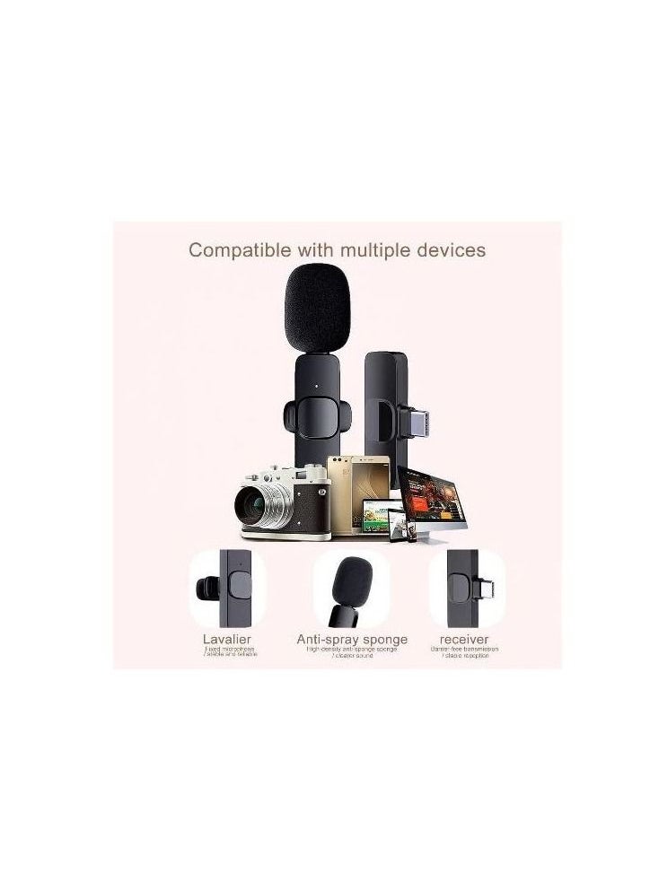 Generic - K8 Wireless Microphone, Digital Mini Portable Recording Clip Mic with Receiver for All Type-C Mobile Phones - Black - Image 1
