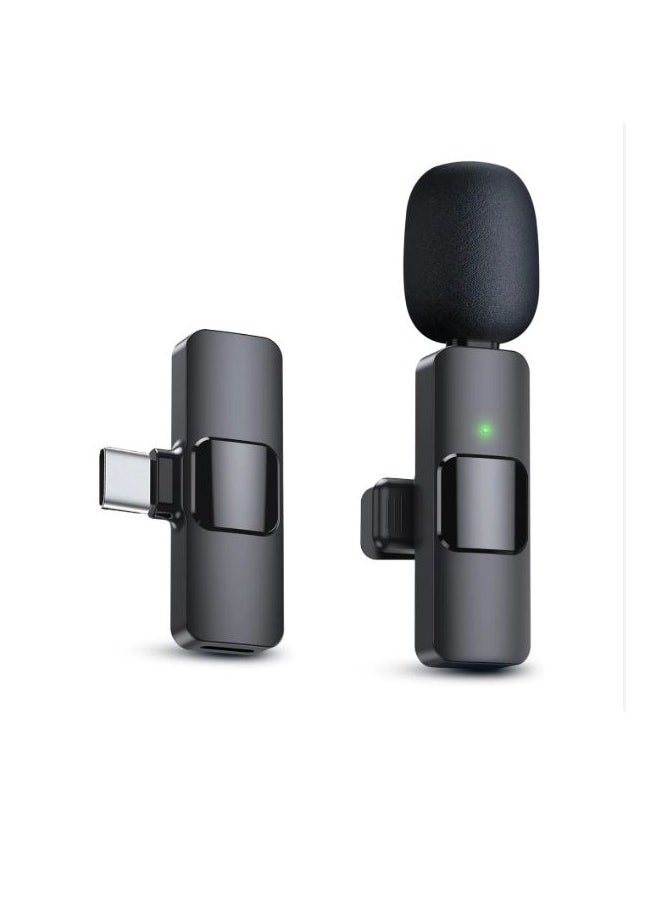 Generic K8 Wireless Microphone, Digital Mini Portable Recording Clip Mic with Receiver for All Type-C Mobile Phones - Black  - Image 1