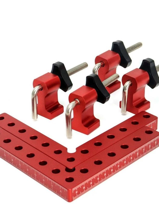 1 قطعة مشبك زاوية قائمة مقاس 5.5 بوصة من سبائك الألومنيوم متين مع صندوق تموضع 90 درجة ومسامير قابلة للتعديل حمراء لأعمال النجارة وإطارات الصور - Image 2