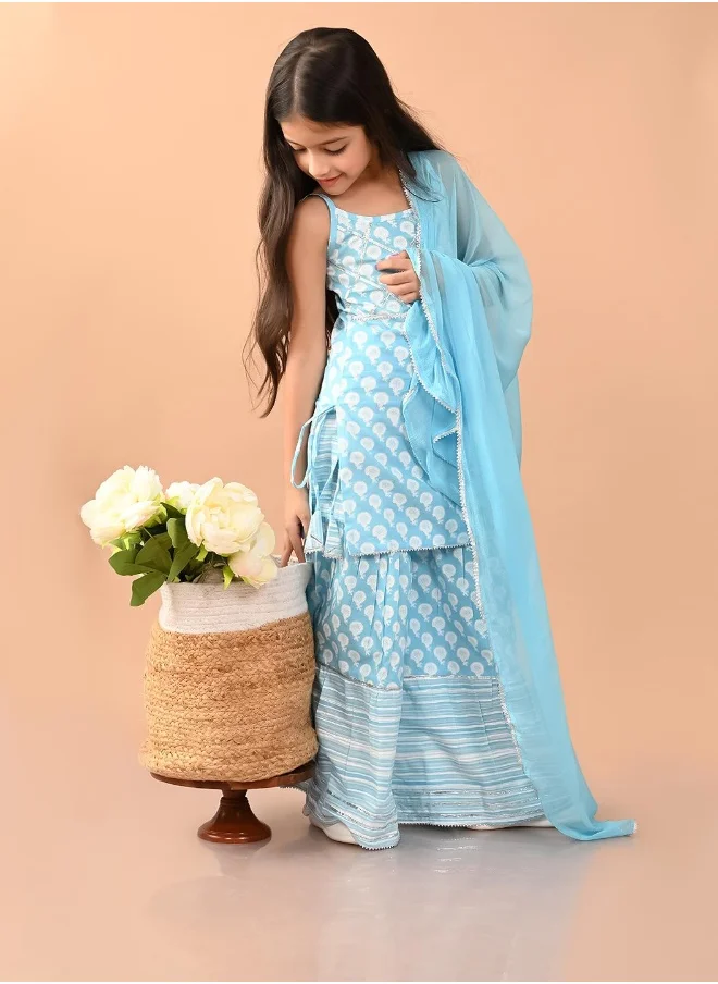 ليلك Printed Kurta with Sharara Set