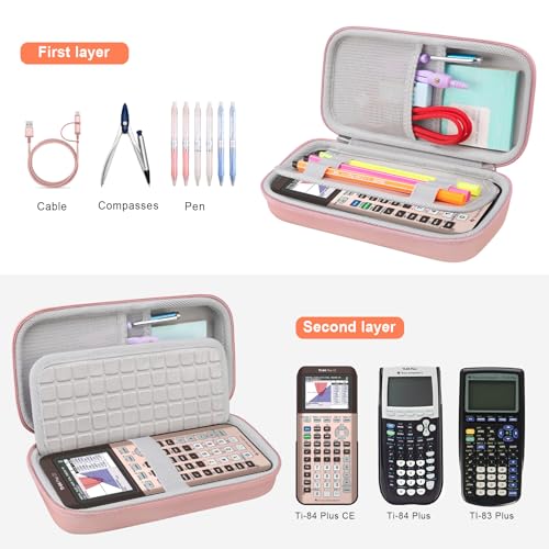 Canboc Carrying Case for Texas Instruments Ti-84 Plus CE/Ti-84 Plus/TI-83 Plus Color Graphing Calculator, Mesh Bag fit Cables, Manual, Rose Gold - Image 2