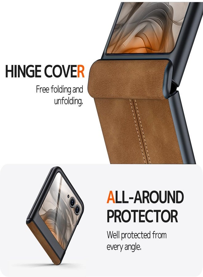 NINKI Compatible for Motorola Razr 50 Ultra & Razr 2024 Plus Leather Case with Built-in Screen Protector, Hinge Protective, Brown - Image 3