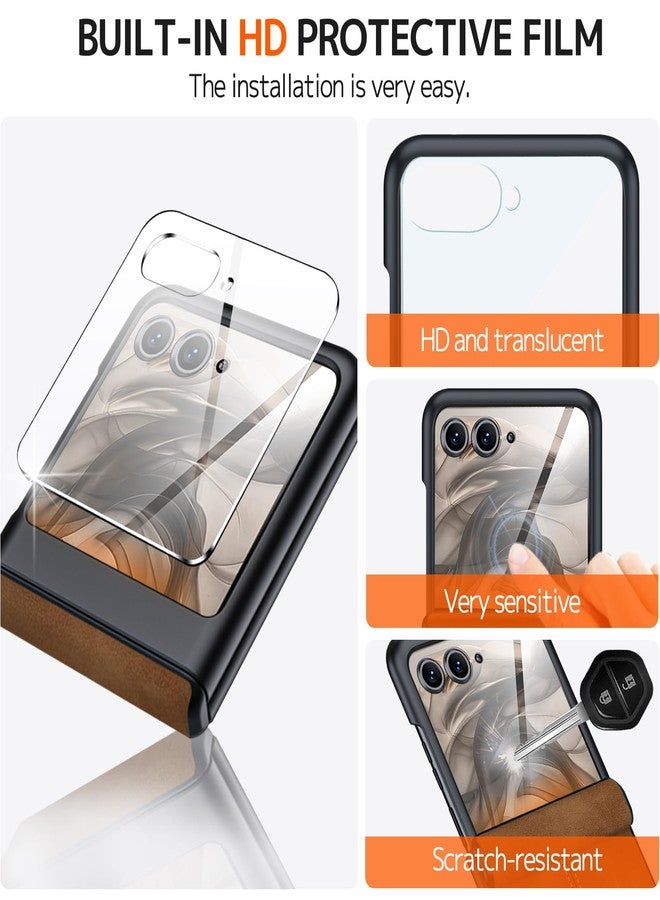 NINKI Compatible for Motorola Razr 50 Ultra & Razr 2024 Plus Leather Case with Built-in Screen Protector, Hinge Protective, Brown - Image 2