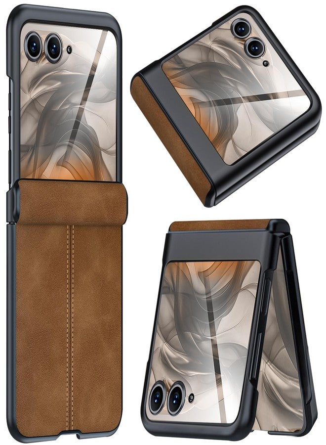 NINKI Compatible for Motorola Razr 50 Ultra & Razr 2024 Plus Leather Case with Built-in Screen Protector, Hinge Protective, Brown - Image 1