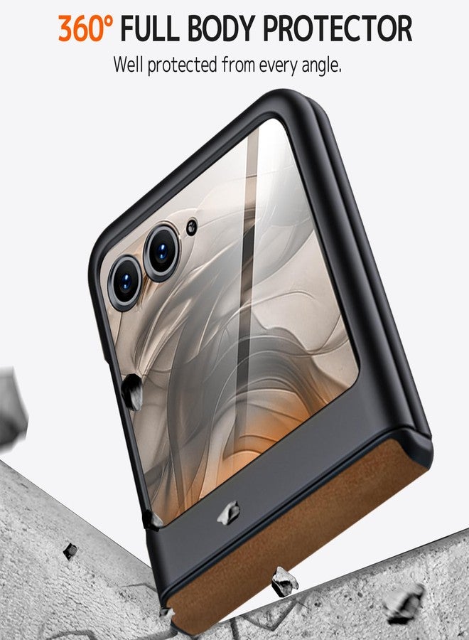 NINKI Compatible for Motorola Razr 50 Ultra & Razr 2024 Plus Leather Case with Built-in Screen Protector, Hinge Protective, Brown - Image 4