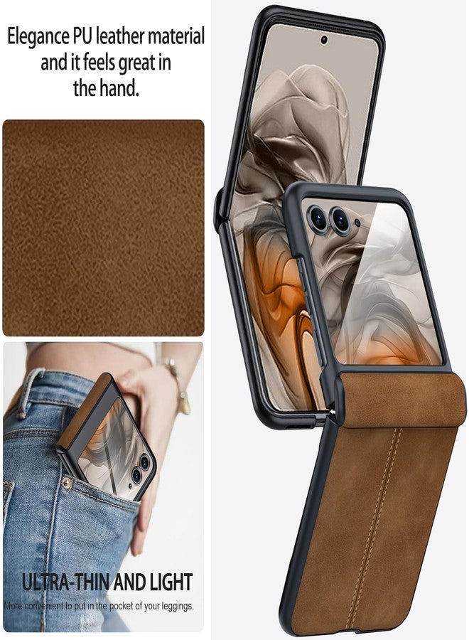 NINKI Compatible for Motorola Razr 50 Ultra & Razr 2024 Plus Leather Case with Built-in Screen Protector, Hinge Protective, Brown - Image 5