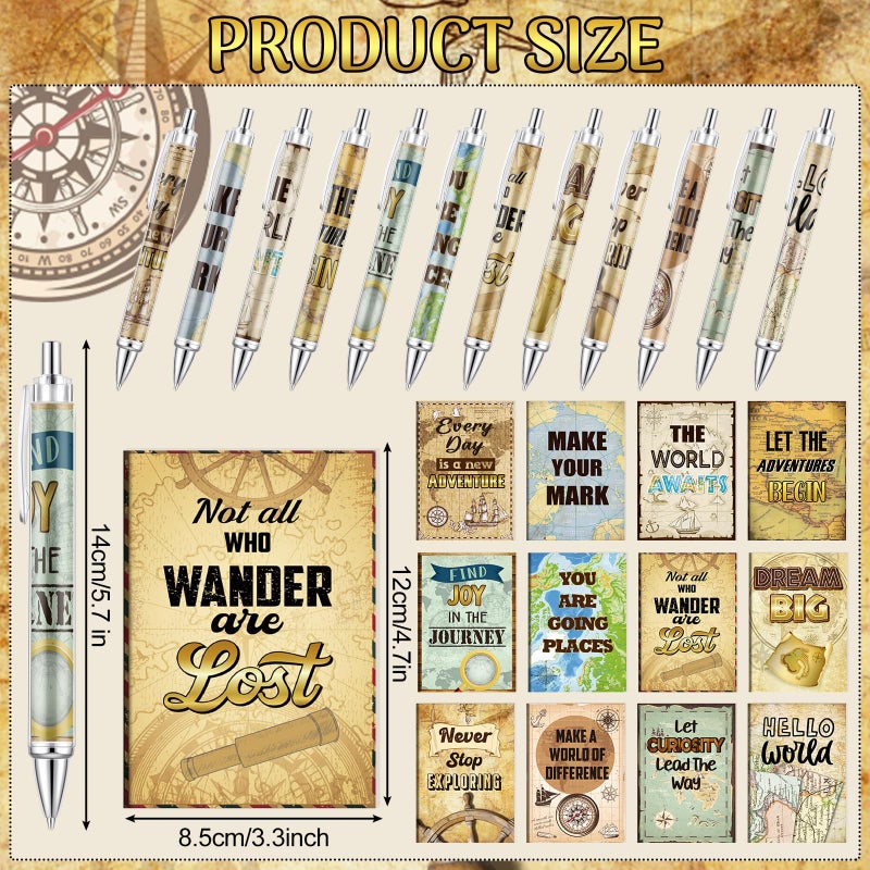 Eersida 48 Pcs Travel The Map Mini Notepad and Pen Set Travel Motivational Notepads with Quote Ballpoint Pens, 12 Styles - Image 2