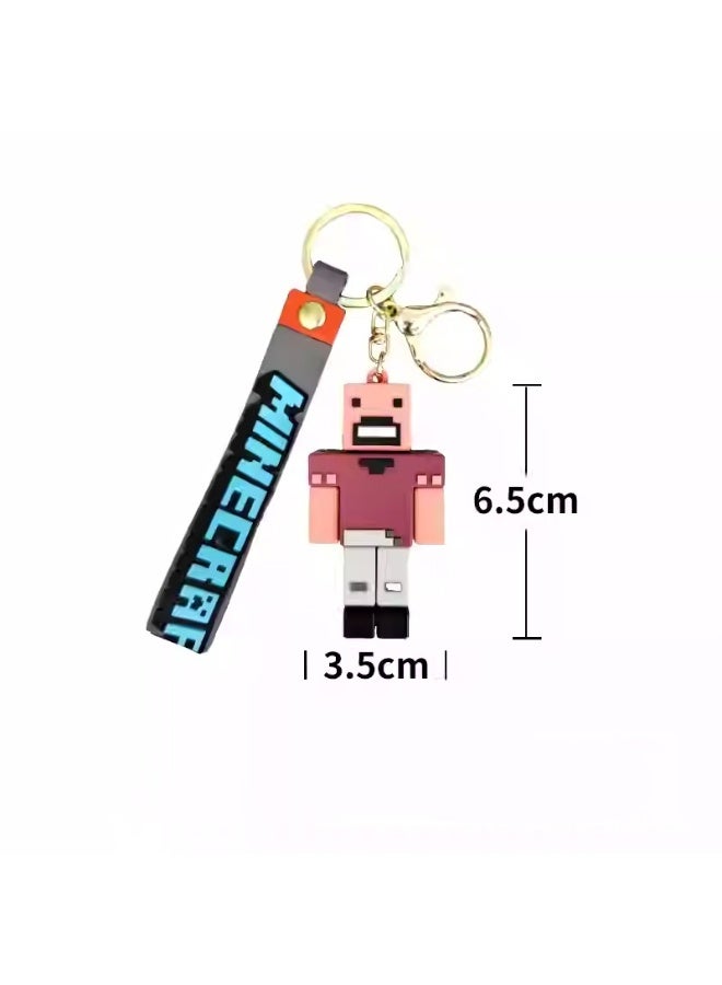 Cube Villager Soft Rubber Keychain, MC Pink-faced Villager Pixel Charm, Student Backpack Car Key Charm