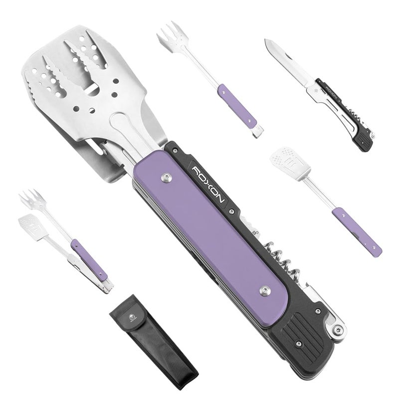 ROXON S601 14" 6 in 1 MBT3 Folding Grill Utensils Set Fork Spatula Grilling Knife Tongs Opener for Backyard Barbecue and Camping - Image 1