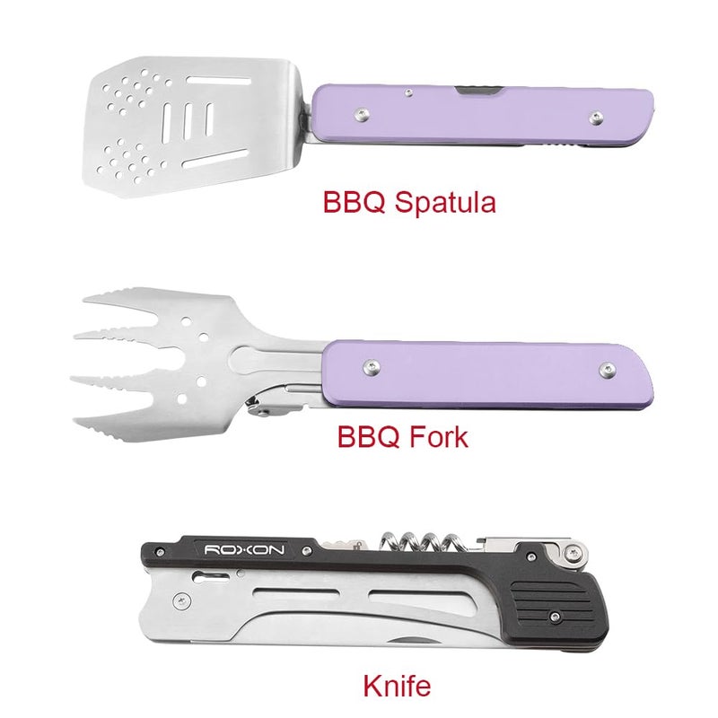 ROXON S601 14" 6 in 1 MBT3 Folding Grill Utensils Set Fork Spatula Grilling Knife Tongs Opener for Backyard Barbecue and Camping - Image 2