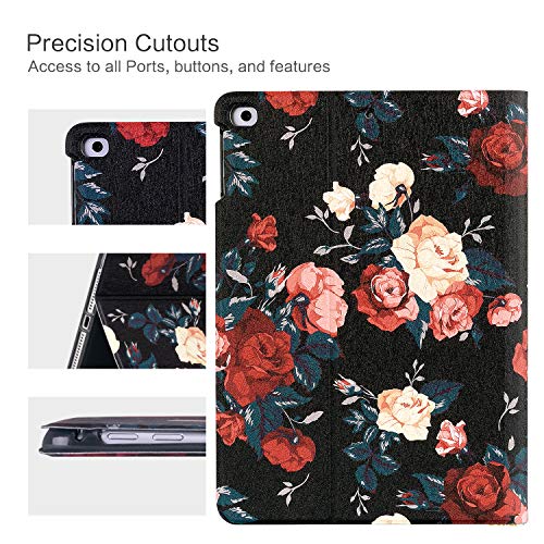Vimorco for iPad Air 2/9.7 inch 2018/2017 Case - Soft TPU Back Cover, Folio Leather, Adjustable Stand, Auto Wake/Sleep, Drop Resistance (Black & Red Flower) - Image 3