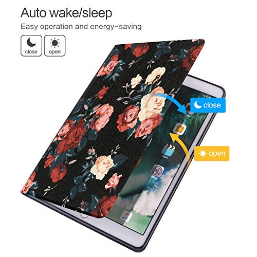 Vimorco for iPad Air 2/9.7 inch 2018/2017 Case - Soft TPU Back Cover, Folio Leather, Adjustable Stand, Auto Wake/Sleep, Drop Resistance (Black & Red Flower) - Image 5