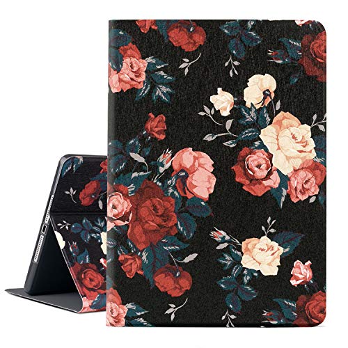 Vimorco for iPad Air 2/9.7 inch 2018/2017 Case - Soft TPU Back Cover, Folio Leather, Adjustable Stand, Auto Wake/Sleep, Drop Resistance (Black & Red Flower) - Image 1