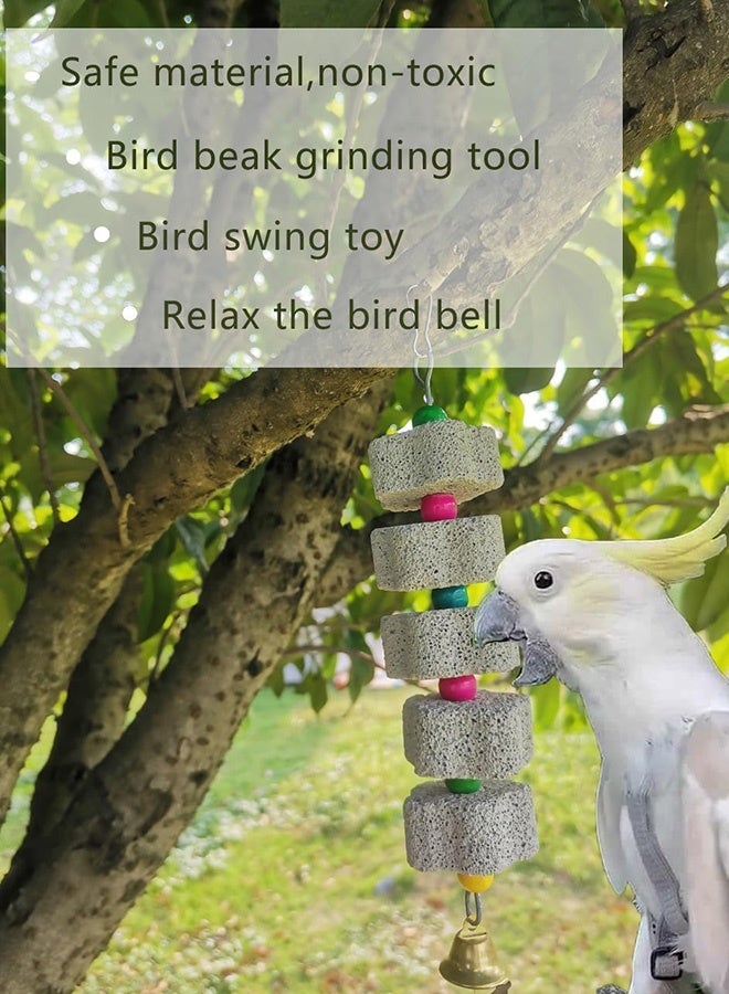 2 Pcs Bird Chewing, Parrot Beak Grinding Stone with Bell, Lava Block Calcium Supplement for Small Pets, Bird Cage Accessories for African Greys Conure Budgies Cockatiel Hamster Chinchilla - Image 4