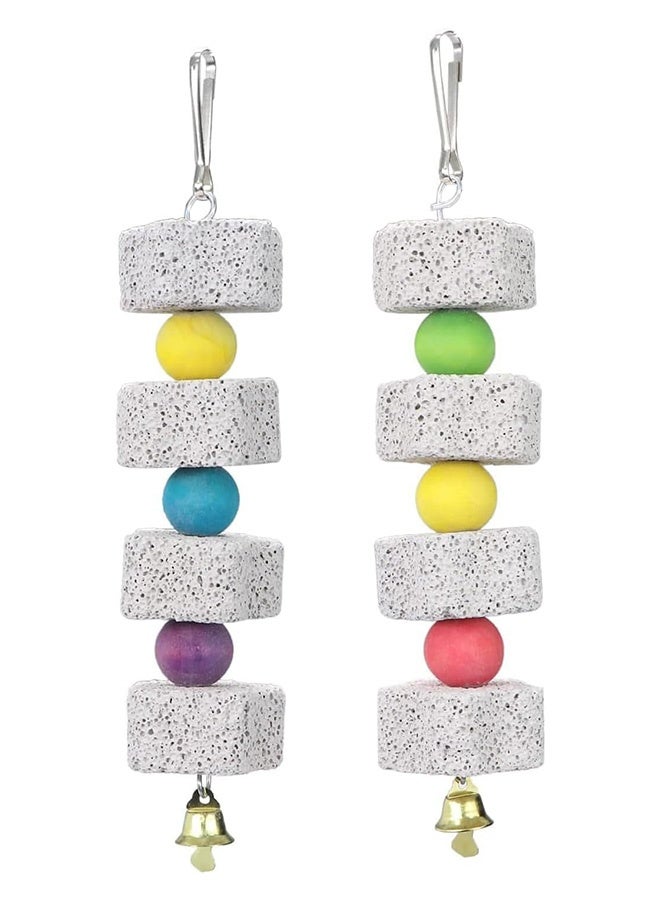 2 Pcs Bird Chewing, Parrot Beak Grinding Stone with Bell, Lava Block Calcium Supplement for Small Pets, Bird Cage Accessories for African Greys Conure Budgies Cockatiel Hamster Chinchilla - Image 1