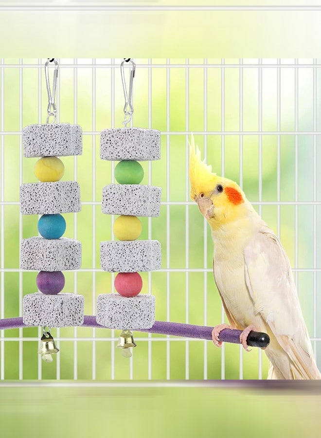 2 Pcs Bird Chewing, Parrot Beak Grinding Stone with Bell, Lava Block Calcium Supplement for Small Pets, Bird Cage Accessories for African Greys Conure Budgies Cockatiel Hamster Chinchilla - Image 3