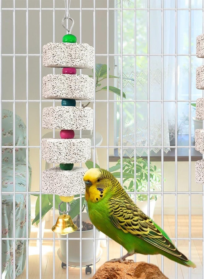 2 Pcs Bird Chewing, Parrot Beak Grinding Stone with Bell, Lava Block Calcium Supplement for Small Pets, Bird Cage Accessories for African Greys Conure Budgies Cockatiel Hamster Chinchilla - Image 5