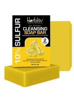Cleansing 10 Sulfur Soap Bar for Face  Body  Natural Shine Control Facial Cleanser for Acne Oily Skin  Made in USA Healing Skincare Wash with Lemongrass Tea Tree Oil Vitamin E Coconut Milk