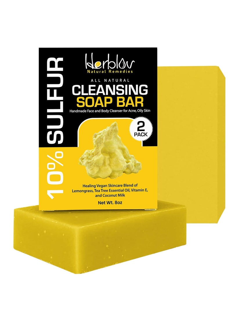 Herblov - Cleansing 10 Sulfur Soap Bar for Face  Body  Natural Shine Control Facial Cleanser for Acne Oily Skin  Made in USA Healing Skincare Wash with Lemongrass Tea Tree Oil Vitamin E Coconut Milk - Image 1