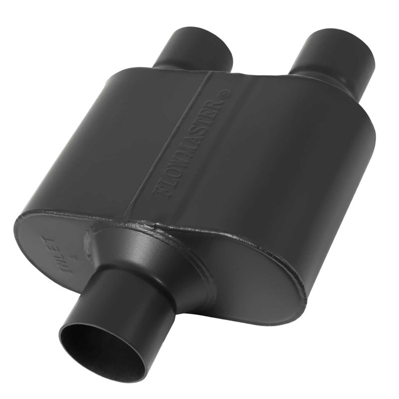 FLOWMASTER مخ muffler فلوماستر سوبر 10 سيريز مع غرف â€“ 2.50" مدخل مركزي / 2.25" مخرج مزدوج â€“ صوت مستوحى من السباق â€“ فولاذ مقاوم للصدأ 409 â€“ مثالي للسيارات العضلية، تبديلات LS، سيارات السحب وبناء الطرق الوعرة (8425152) - Image 1