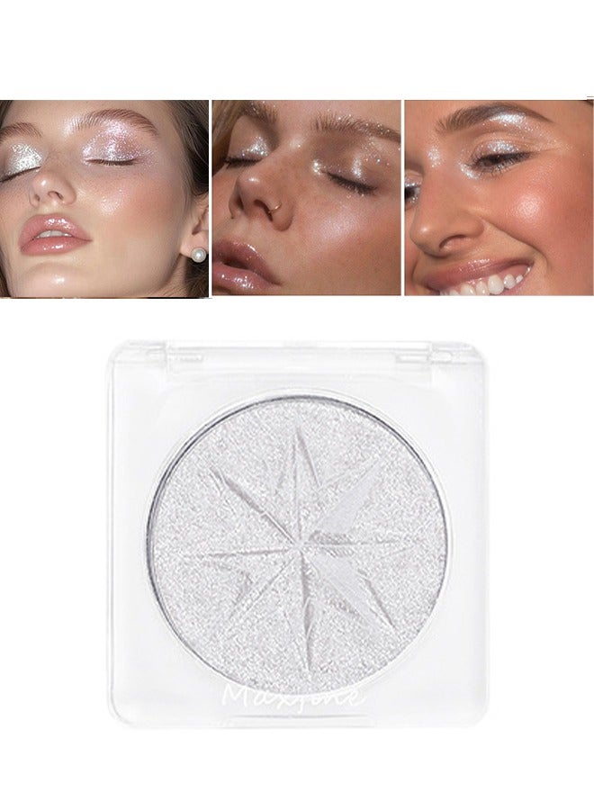 Maxfine Erinde Pearl White Shimmer Glitter Highlighter Highlight Makeup Contour Powder, Silver Face Illuminator Highlighter, Highlighter Makeup iluminadores Illuminator for Face Body Cheek #G01 Moonlight Gravel  - Image 1