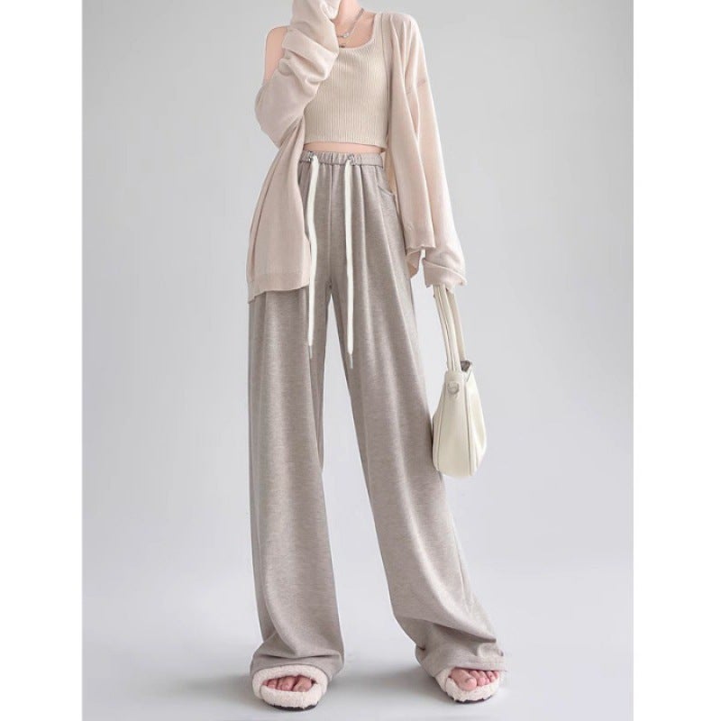 Pregnant Womens Wide Leg Pants Spring and Autumn Loose High Waist Non-Abdominal Pregnant Womens Pants Slimming Casual Dagging Glutinous Rice Pants Straight Leg Pants light gray - Image 3