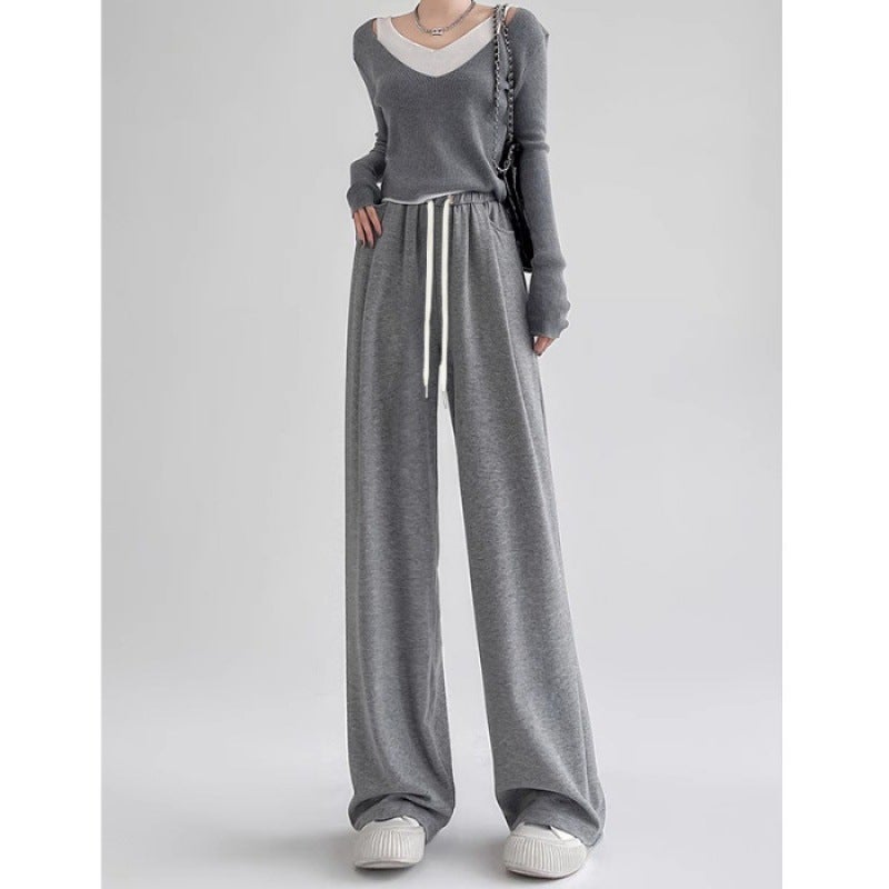 Pregnant Womens Wide Leg Pants Spring and Autumn Loose High Waist Non-Abdominal Pregnant Womens Pants Slimming Casual Dagging Glutinous Rice Pants Straight Leg Pants light gray - Image 1
