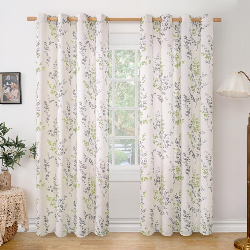 BGment Linen Curtains for Living Room 90 Inch Length 2 Panels Floral Leaf Pattern  Light Filtering Window Privacy Curtains for Bedroom Boho Farmhouse Vintage  Each 52 Inch Wide  Sage Green - Image 4