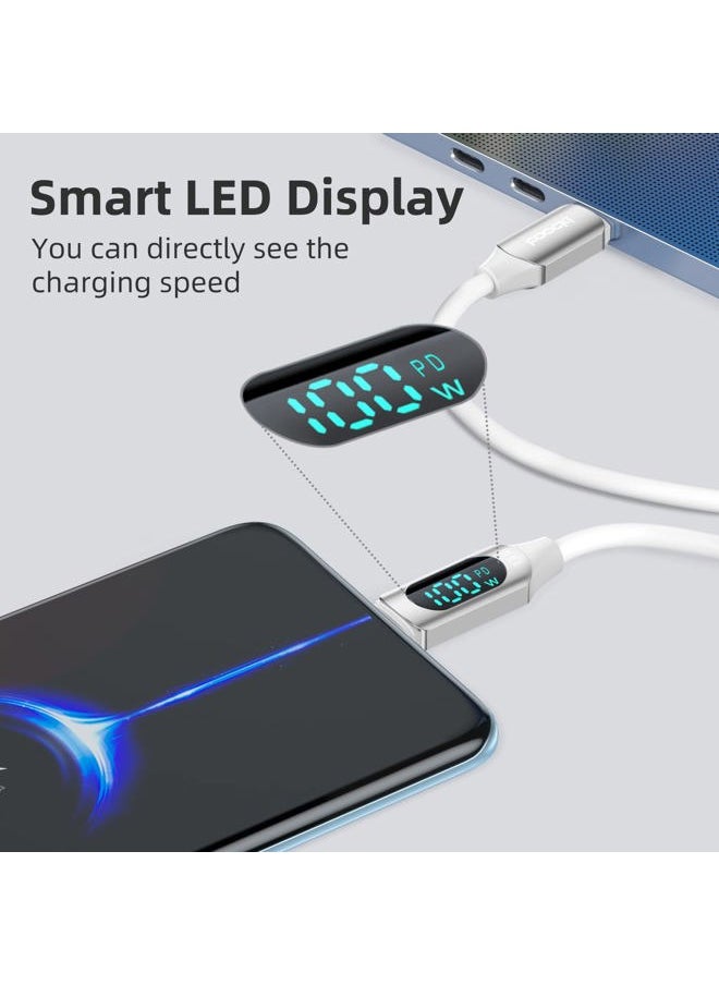 toocki 6.6FT 100W USB C Cable 6FT USB C to USB C Cable PD Fast Charging Silicone Type-C Cable with LED Display for MacBook Pro 13 16 MacBook Air 13 15  - Image 3