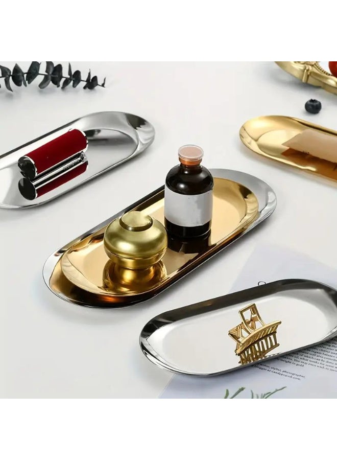 صينية تقديم مصنوعة من الستانلس ستيل بلون فضي أنيق – مكونة من ثلاث قطع - Image 2