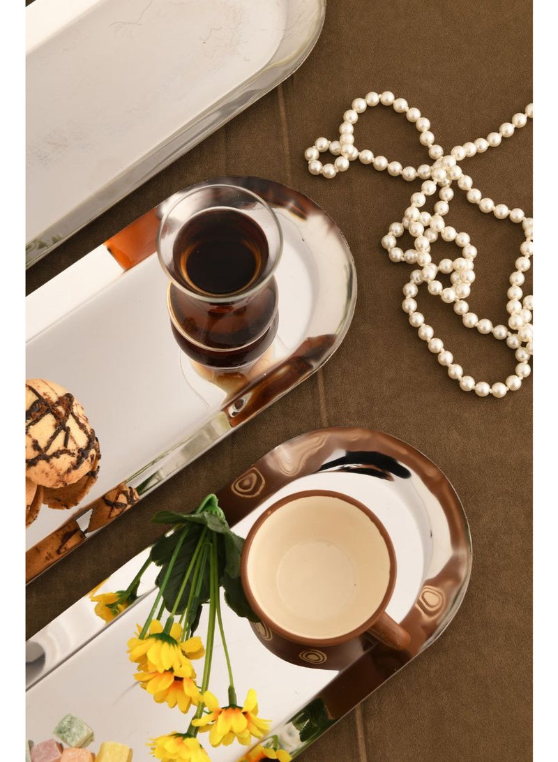 صينية تقديم مصنوعة من الستانلس ستيل بلون فضي أنيق – مكونة من ثلاث قطع - Image 3