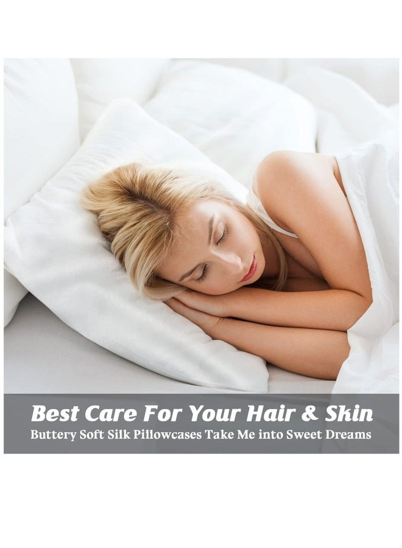 [2-Pack Silk Pillowcases] 2-Pack Luxurious Mulberry Silk Pillowcases, Satin Weave, Hypoallergenic | Polyester, Solid Color, Envelope Closure, Hand Wash Only, 120-140Gsm,White  - Image 4