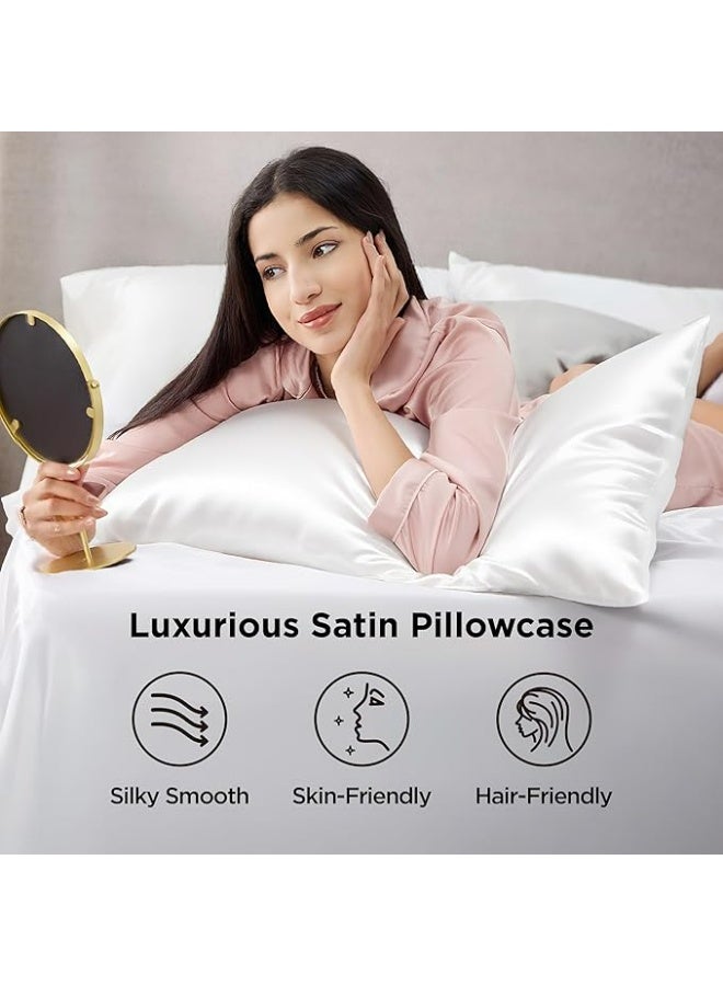 2-Pack Luxurious Mulberry Silk Pillowcases, 25 Momme Satin Weave, Hypoallergenic Solid Color Envelope Closure, Hand Wash Only, Designed for Hair and Skin,120-140gsm - Image 2